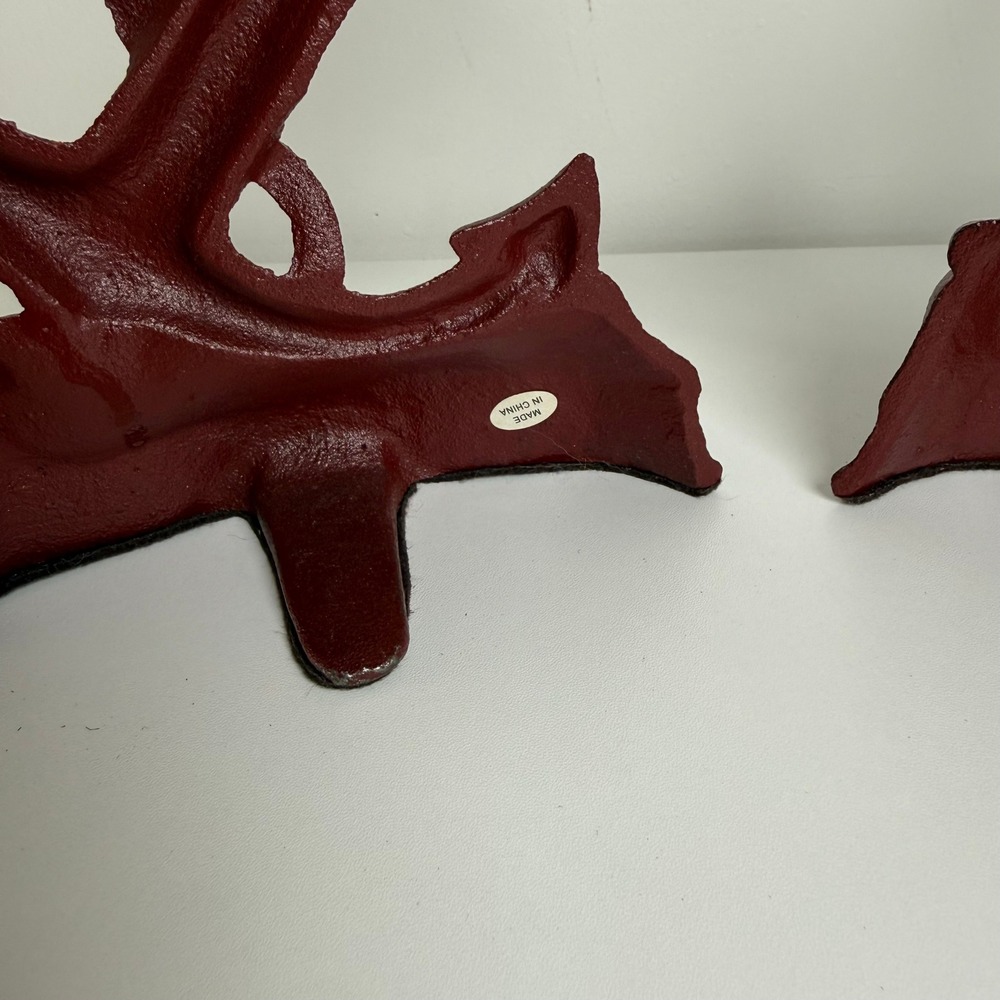 Anchor Bookends Nautical Cast Iron Set 2 Burgundy Red Coastal Decor - Picture 5 of 8